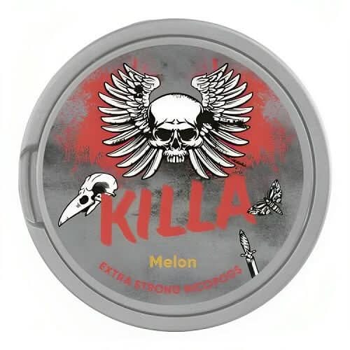 Killa Nicopods Melon flavour pouches in a round container, delivering juicy melon notes with clean and discreet nicotine satisfaction.