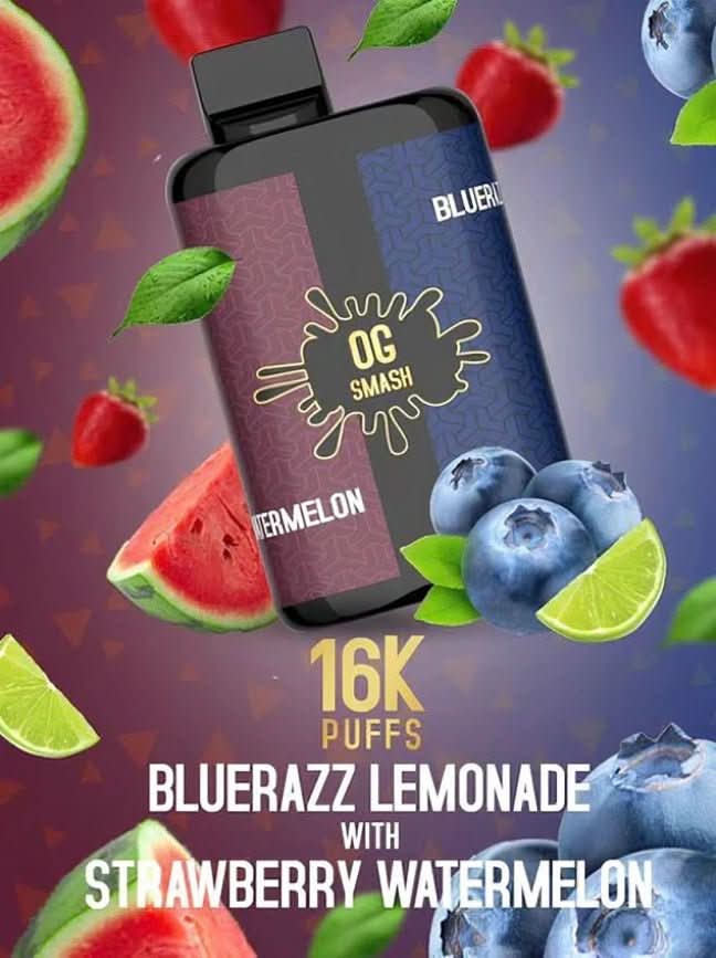 OG Smash Duo 16000 Puffs Disposable Vape Pod Kit - Pack of 5 - Eliquid Base-Bluerazz Ice / Peach Mango Watermelon
