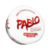 Pablo Nicopods Strawberry Lychee in a round box, blending sweet strawberry with exotic lychee flavour and strong nicotine in a discreet pouch.