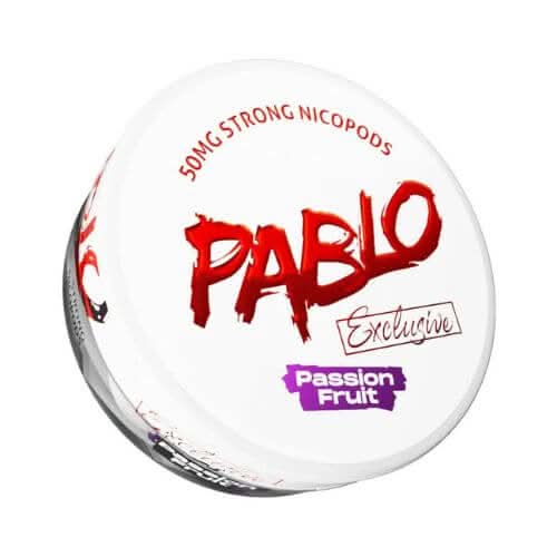 Pablo Nicopods Passion Fruit in a round can, offering a tangy tropical flavour with bold nicotine strength in a smooth, tobacco-free pouch.