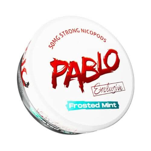 Pablo Nicopods Frosted Mint in a round box, combining crisp mint flavour with an icy cool finish and powerful nicotine for a smoke-free experience.
