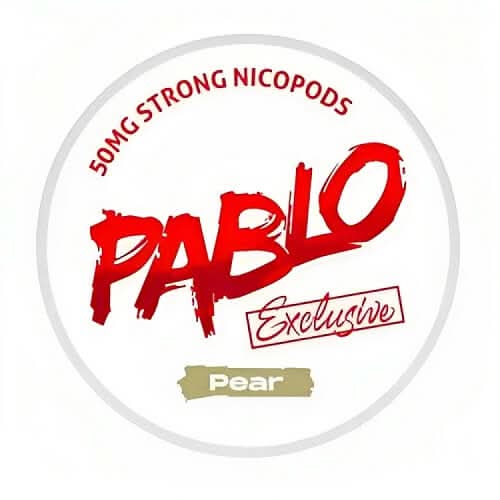 Pablo Nicopods Pear in a round can, offering a crisp and juicy pear flavour with powerful nicotine in a clean, tobacco-free pouch format.