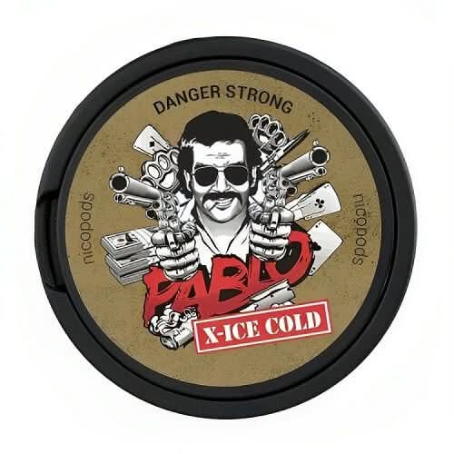 Pablo X Ice Cold Nicopods in a round can, delivering an extra strong menthol blast with ultra-high nicotine in a sleek, tobacco-free pouch.