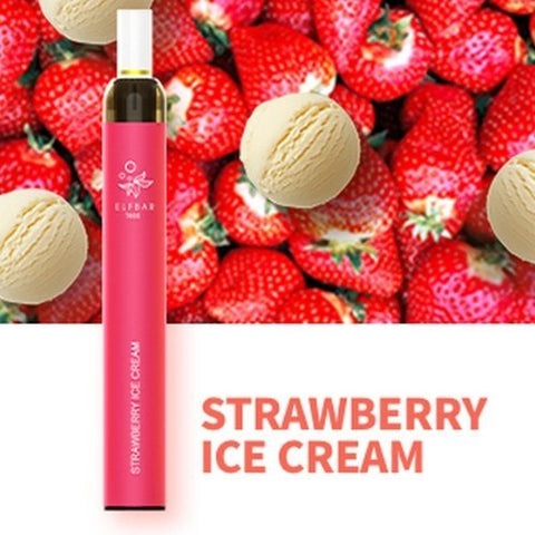 Pack of 10 Elf Bar T600 Disposable Pod Device - Eliquid Base-Strawberry Ice Cream