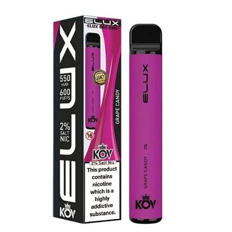 Pack of 10 Elux Bar Kov 600 Puff Disposable Device | 20MG - Eliquid Base-Grape Candy