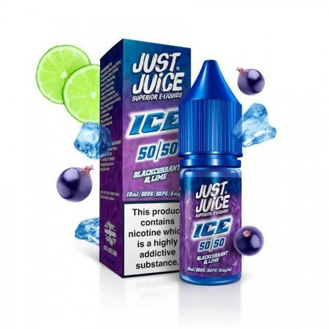 Pack of 10 Just Juice Ice10ml Nic Salts - Eliquid Base-Blackcurrant & Lime