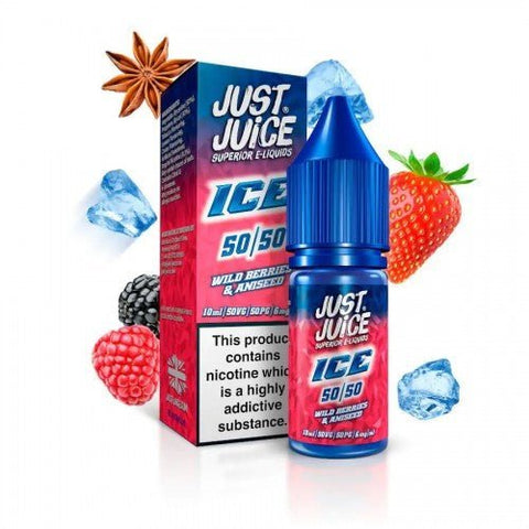 Pack of 10 Just Juice Ice10ml Nic Salts - Eliquid Base-Wild Berries & Aniseed