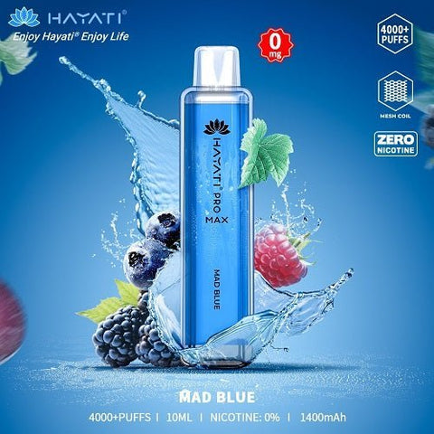 Pack of 2 - Hayati Pro Max 4000+ Disposable - 0MG - Eliquid Base-Mad Blue