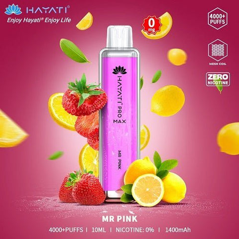 Pack of 2 - Hayati Pro Max 4000+ Disposable - 0MG - Eliquid Base-Mr Pink