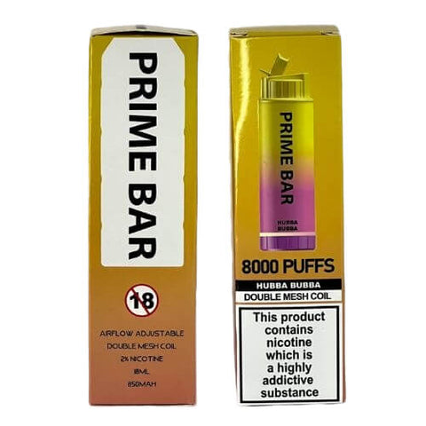 Pack of 2 Prime Bar 8000 Disposable Device - Eliquid Base-Hubba Bubba