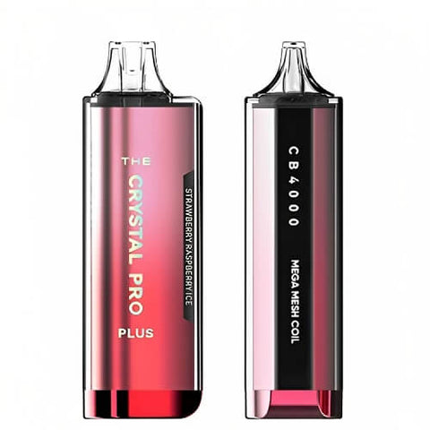 Pack of 3 The Crystal Pro Plus 4000 Disposable Vape Pod Device - 20MG - Eliquid Base-Strawberry Raspberry Ice