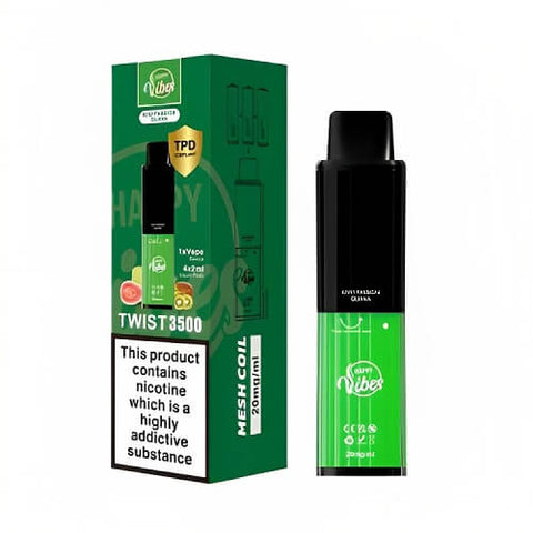 Pack of 5 Happy Vibes Twist 3500 Disposable Device - 20MG - Eliquid Base-Kiwi Passion Guava