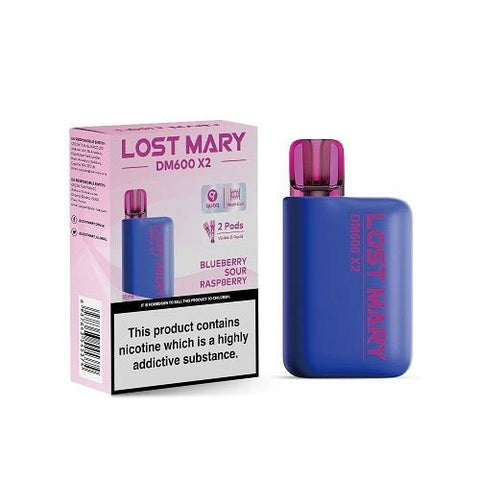 Pack of 5 Lost Mary DM600 Disposable Pod Device - 1200Puffs - Eliquid Base-Blueberry Sour Raspberry