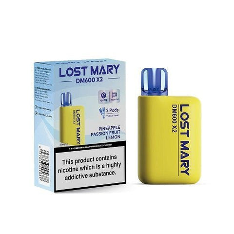 Pack of 5 Lost Mary DM600 Disposable Pod Device - 1200Puffs - Eliquid Base-Pineapple Passionfruit Lemon