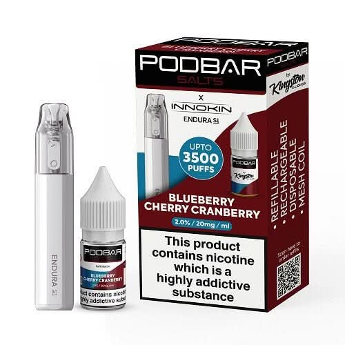 Podbar Salts + Innokin Endura S1 Pod Kit - Twin Pack - Pack of 5 -Blueberry Cherry Cranberry