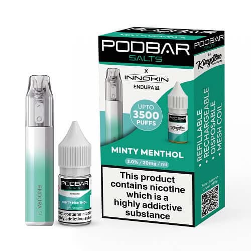 Podbar Salts + Innokin Endura S1 Pod Kit - Twin Pack - Pack of 5 -Minty Menthol