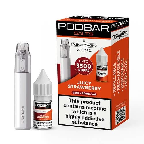 Podbar Salts + Innokin Endura S1 Pod Kit - Twin Pack - Pack of 5 -Juicy Strawberry