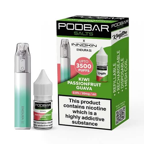 Podbar Salts + Innokin Endura S1 Pod Kit - Twin Pack - Pack of 5 -Kiwi Passion Fruit Guava