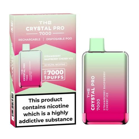 The Crystal Pro 7000 Disposable Vape Device 20mg - Pack of 3 - Eliquid Base-Strawberry Raspberry Cherry Ice