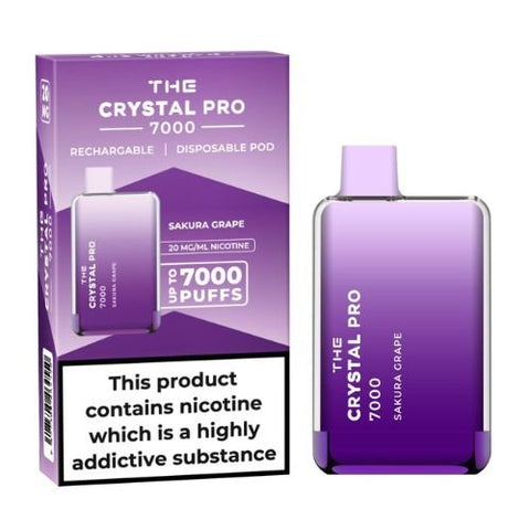 The Crystal Pro 7000 Disposable Vape Device - Box of 10 - Eliquid Base-Sakura Grape