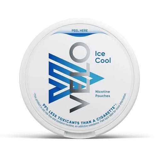 Velo Nicotine Pouches Ice Cool in a round tin, offering a refreshing burst of icy mint flavour with smooth nicotine in a discreet, tobacco-free pouch.

