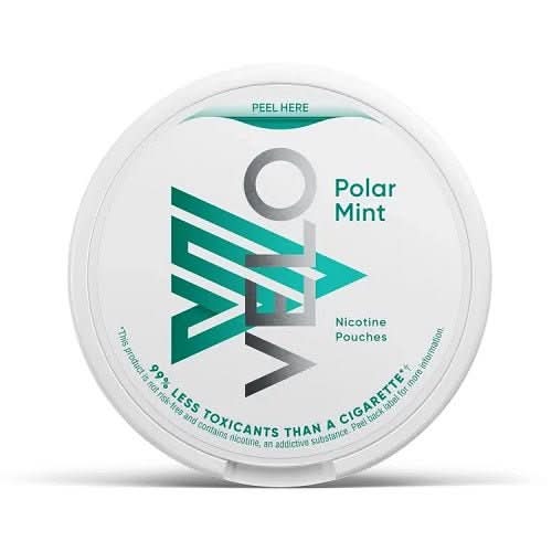 Velo Nicotine Pouches Polar Mint in a round can, delivering a crisp and powerful mint flavour with smooth nicotine in a clean, tobacco-free pouch.