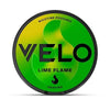 Velo Nicotine Pouches Lime Flame in a round can, featuring a zesty lime flavour with a bold kick and smooth nicotine in a clean, tobacco-free pouch.
