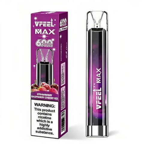 Vfeel Max 600 Puff Disposable Vape Pod Device - 20MG - Eliquid Base-Strawberry Raspberry Cherry Ice