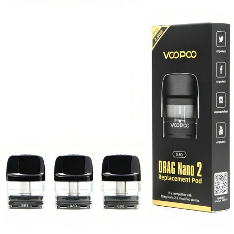 Voopoo Drag Nano 2 Replacement Pod - Pack of 3 - Eliquid Base-0.8 ohm